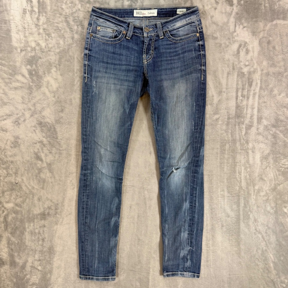 BKE Culture Skinny Jeans Women's Size 26 x 31.5 Blue Distressed Denim Pants